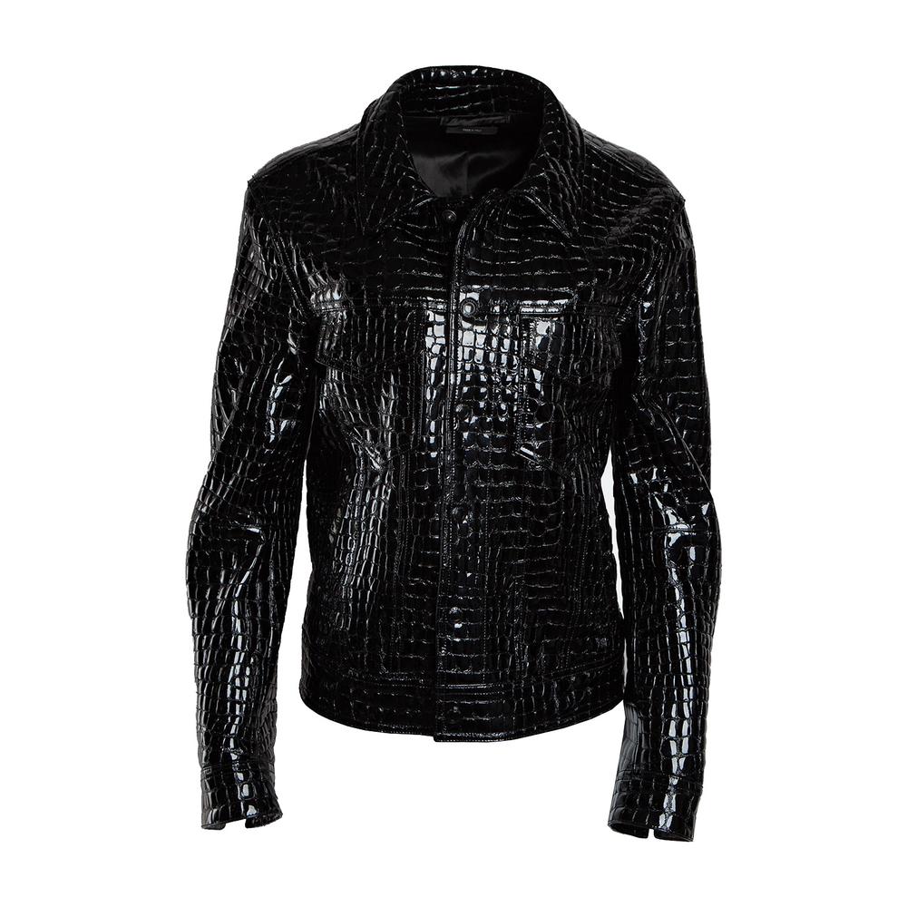 Tom Ford Size Medium Black Embossed Croc Leather Jacket