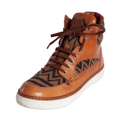 Louis Vuitton Size 10.5 Tan Jacquard Knit Leather High Top 