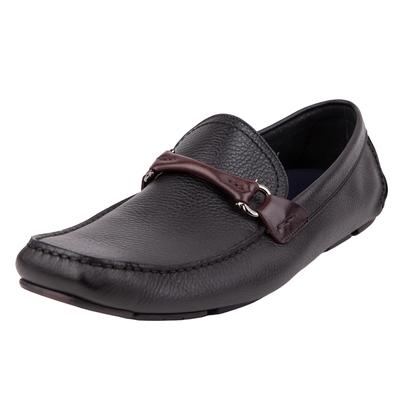 Salvatore Ferragamo Size 11 Black Grained Leather Driver Loafers