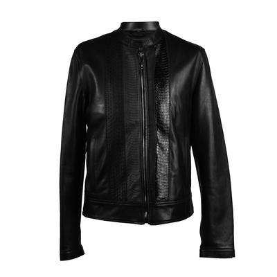 Roberto Cavalli Size 50 Black Python Trim Leather Jacket