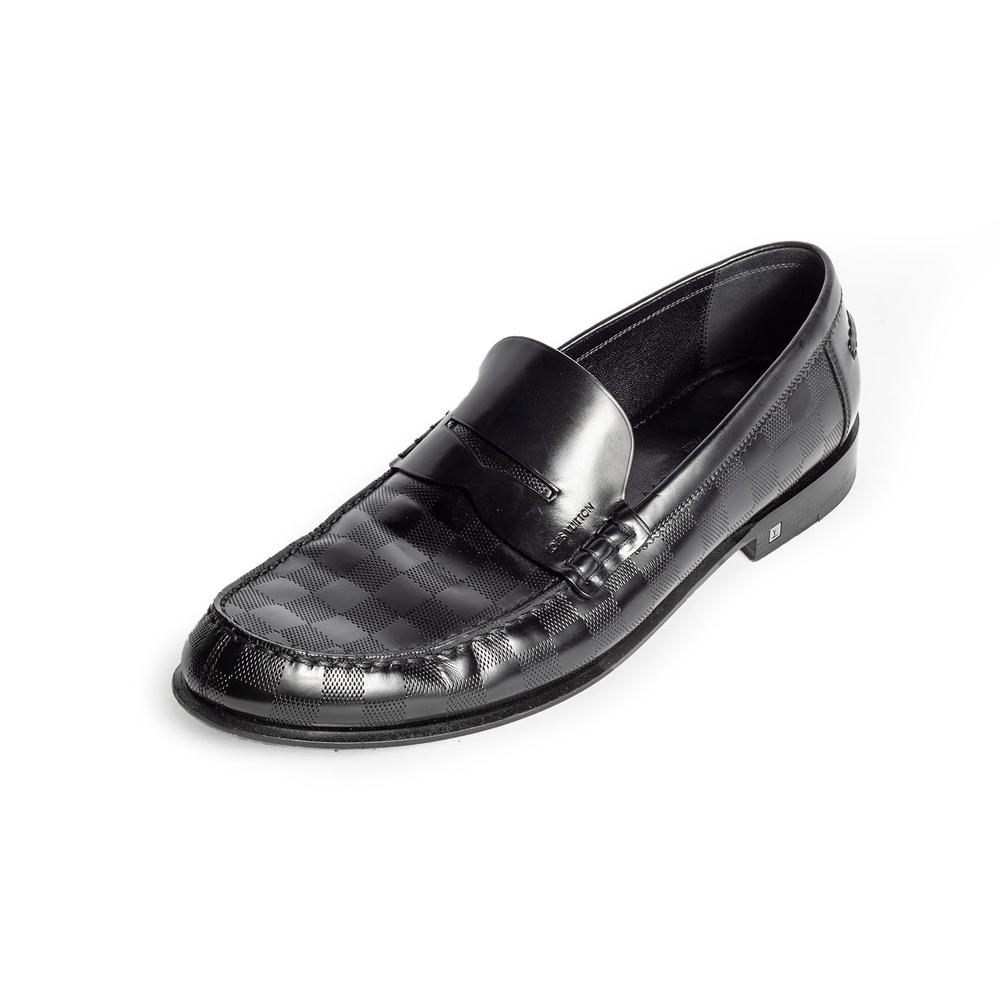  Louis Vuitton Size 11 Black Damier Leather Loafer