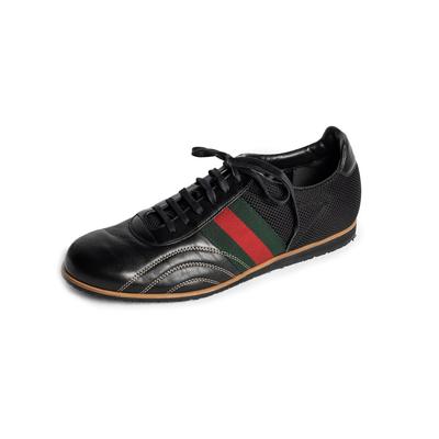 Gucci Size 10 Black Mesh Leather Sneakers