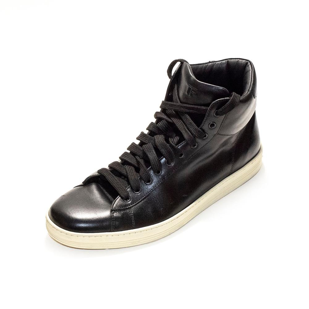  Tom Ford Size 14 Black Leather High Top Sneakers