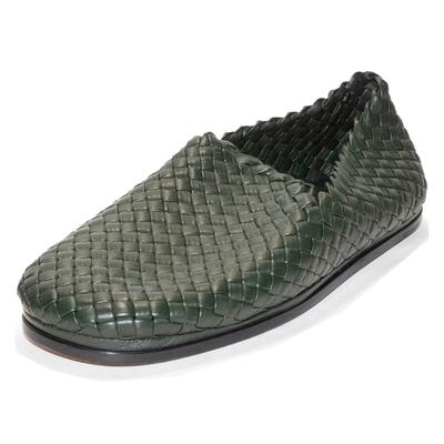 Bottega Veneta Size 11 Leather Woven Green Loafers