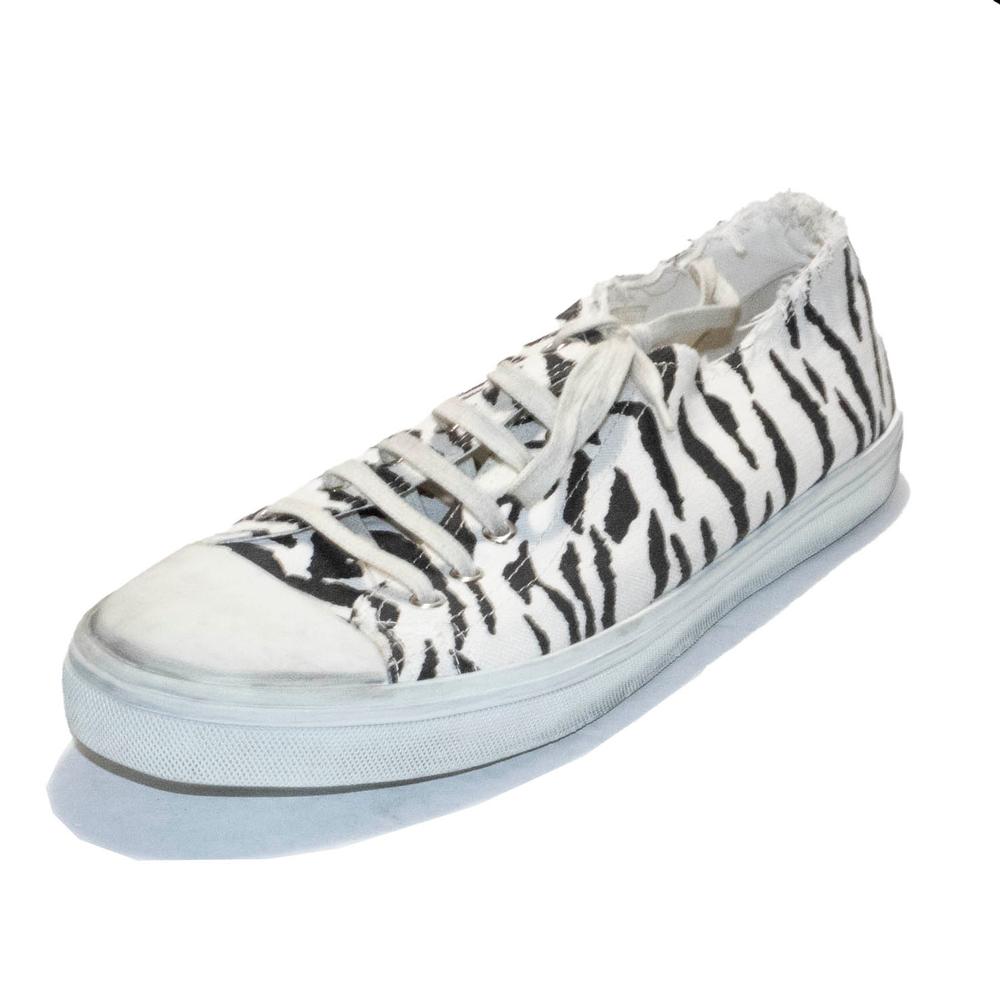  Saint Laurent Size 13 Zebra Print Canvas Sneakers