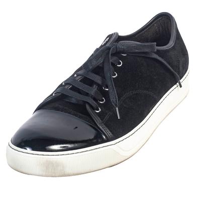 Lanvin Size 12 Black Suede Patent Leather Toe Cap Sneakers