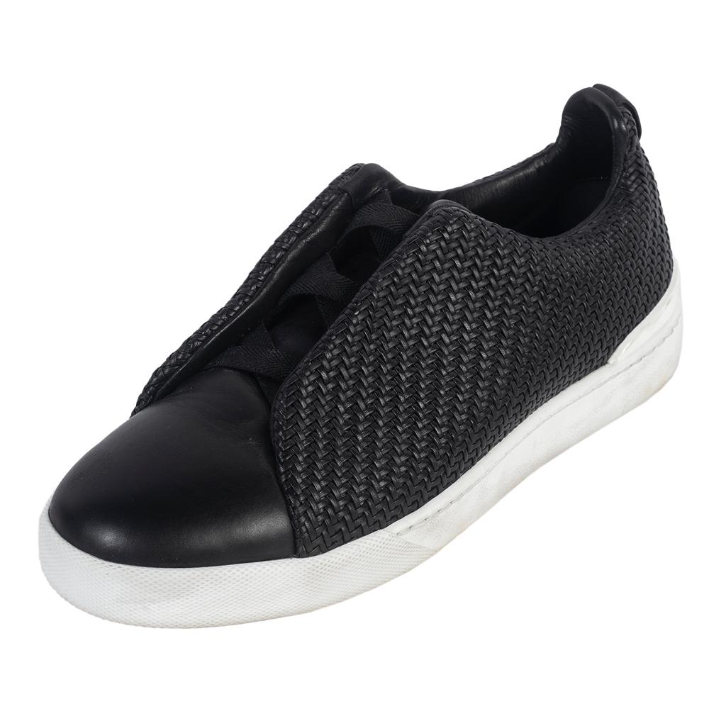  Ermenegildo Zegna Size 10 Black Woven Leather Sneakers