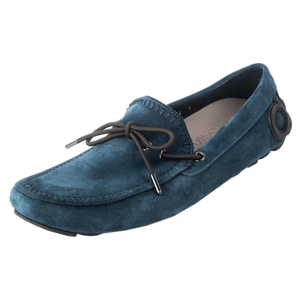  Salvatore Ferragamo Size 7 Blue Suede Loafers