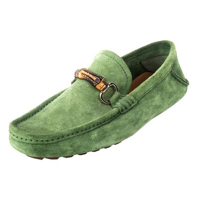 Gucci Size 7.5 Green Suede Bamboo Horsebit Loafers