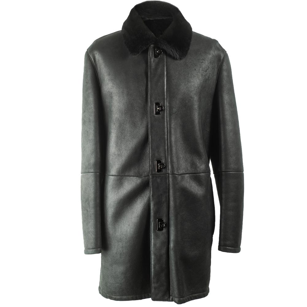  Salvatore Ferragamo Size Medium Black Shearling & Leather Coat