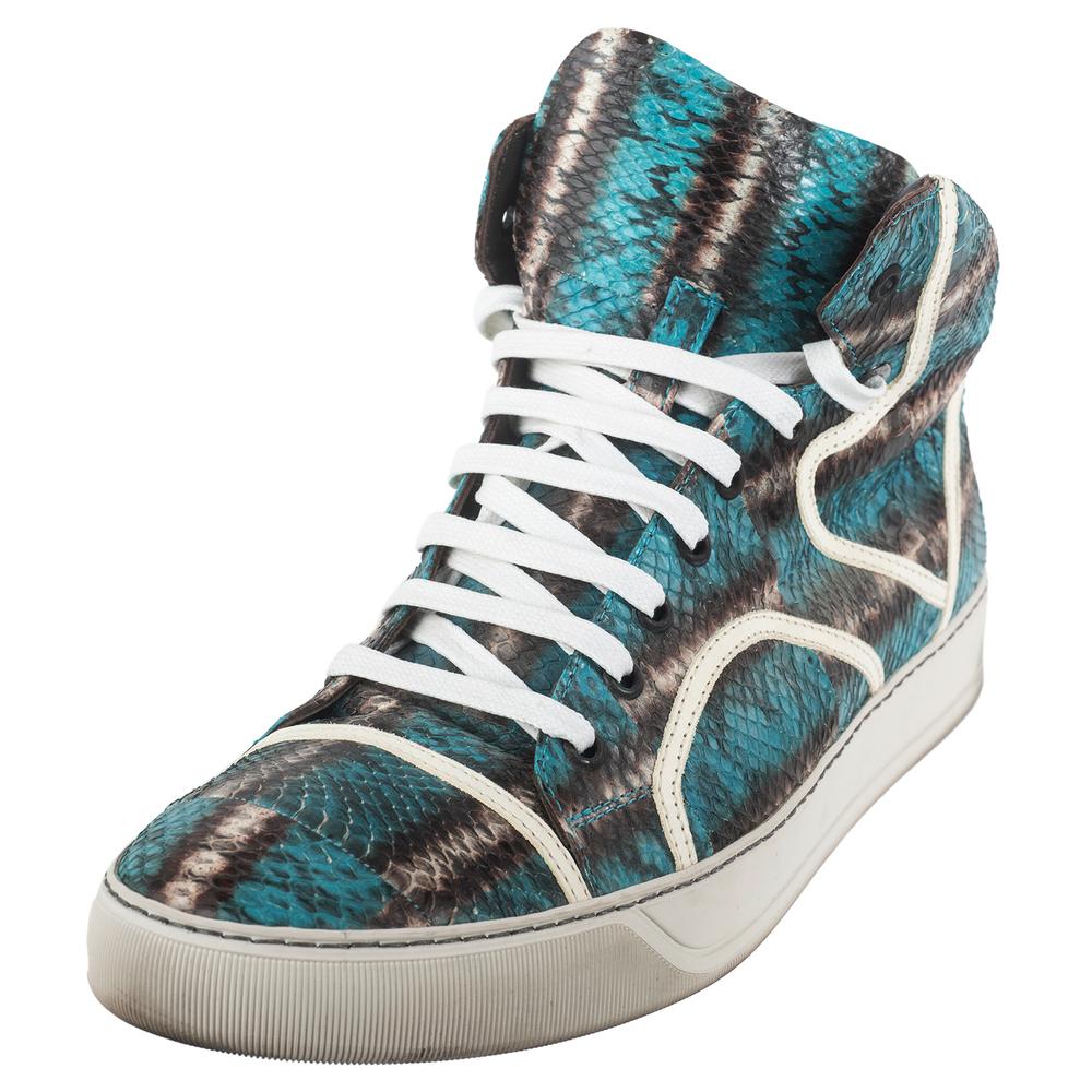  Lanvin Size 7 Blue Embroidered High Top Sneakers