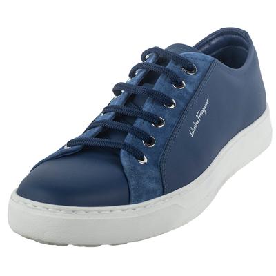 Salvatore Ferragamo Size 8.5 Blue Leather & Suede Sneakers 