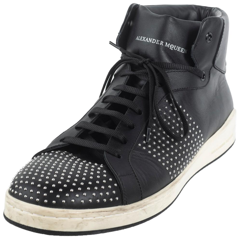  Alexander Mcqueen Size 11 Black Leather Stud High Top Sneakers