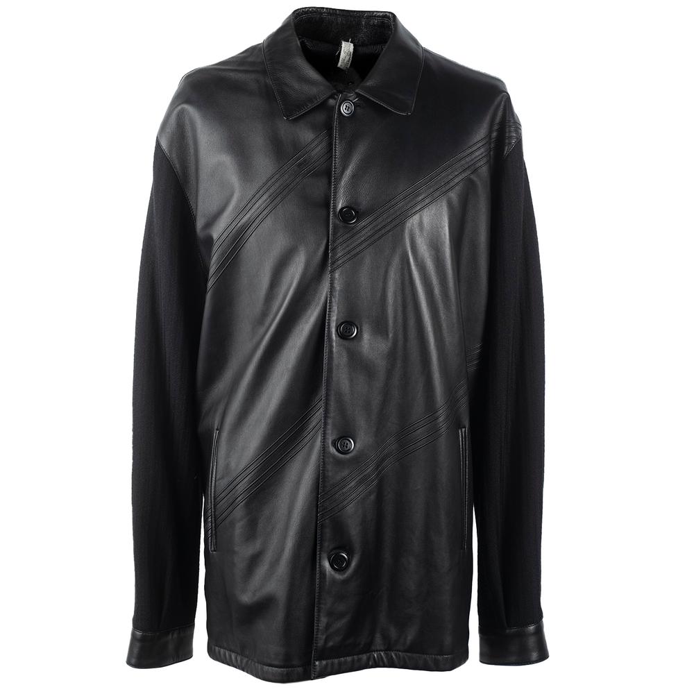  Bernini Size 46 Black Leather Jacket