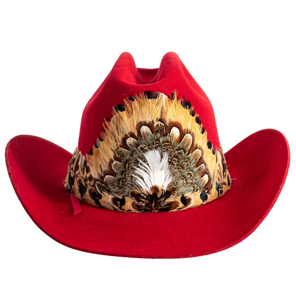  American Hat Company Size 7 Red Suede Feather Ring Hat