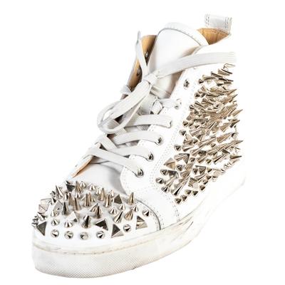 Christian Louboutin Size 12 White Mid Top Spiked Sneakers