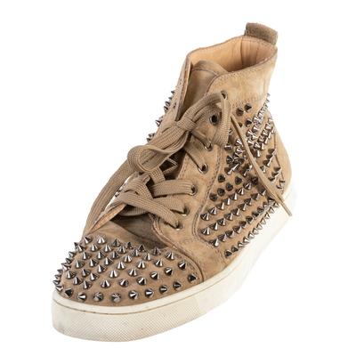 Christian Louboutin Size 12 Tan Suede Spiked Mid Top Sneakers