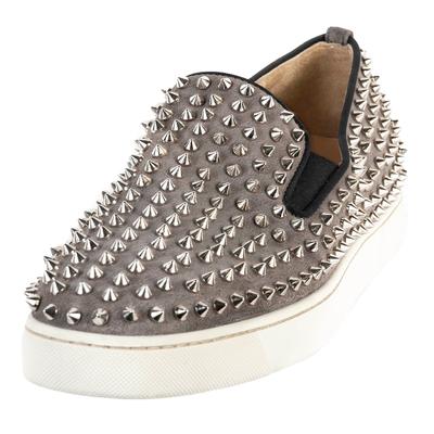 Christian Louboutin Size 11.5 Grey Roller Boat Spiked Slip Ons