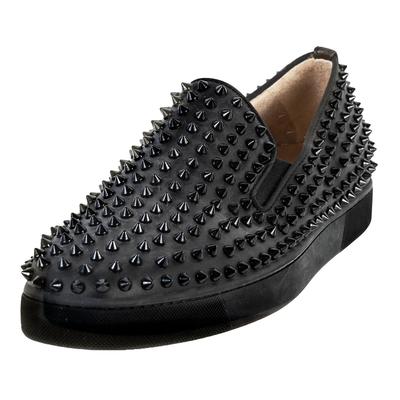 Christian Louboutin Size 12 Black Roller Boat Spiked Slip Ons