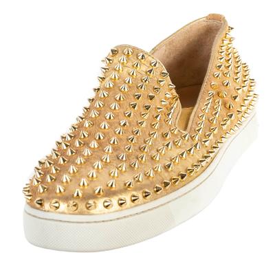 Christian Louboutin Size 12 Gold Roller Boat Spiked Slip Ons