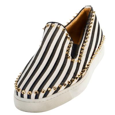 Christian Louboutin Size 12 Striped Pik Boat Spiked Slip Ons