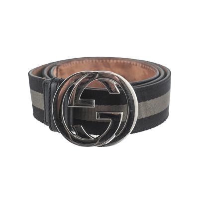 Gucci Size 36 Black & Grey Textile GG Buckle Belt 