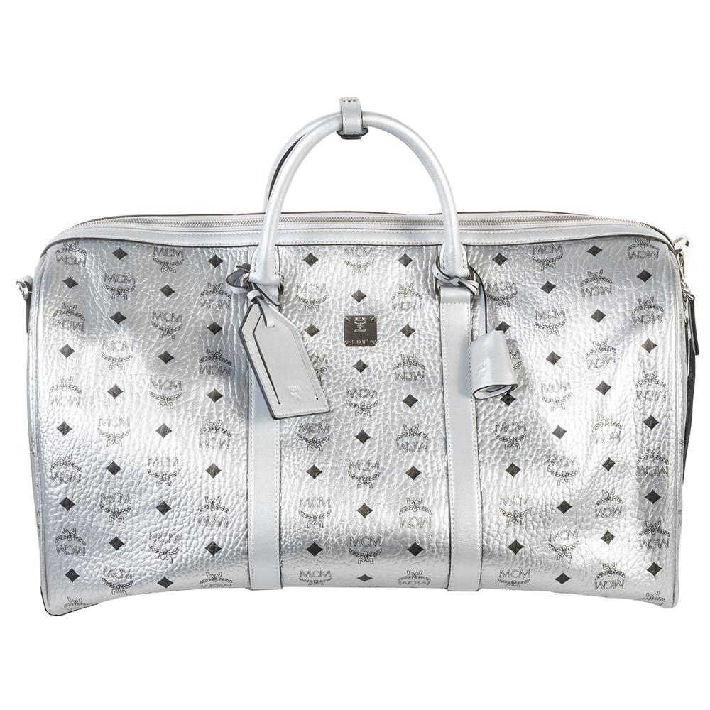  Mcm Large Silver Metallic Duffle Bag