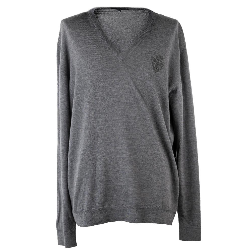  Gucci Size Xxl Grey V- Neck Sweater