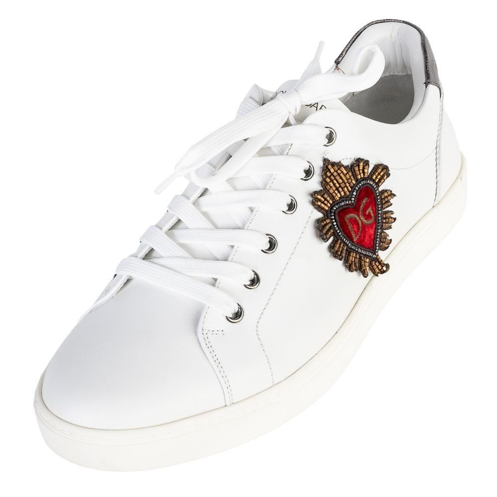  Dolce & Gabbana Size 10 White Leather Heart Low Top Sneakers