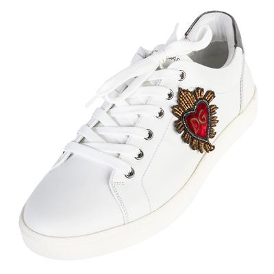Dolce & Gabbana Size 10 White Leather Heart Low Top Sneakers