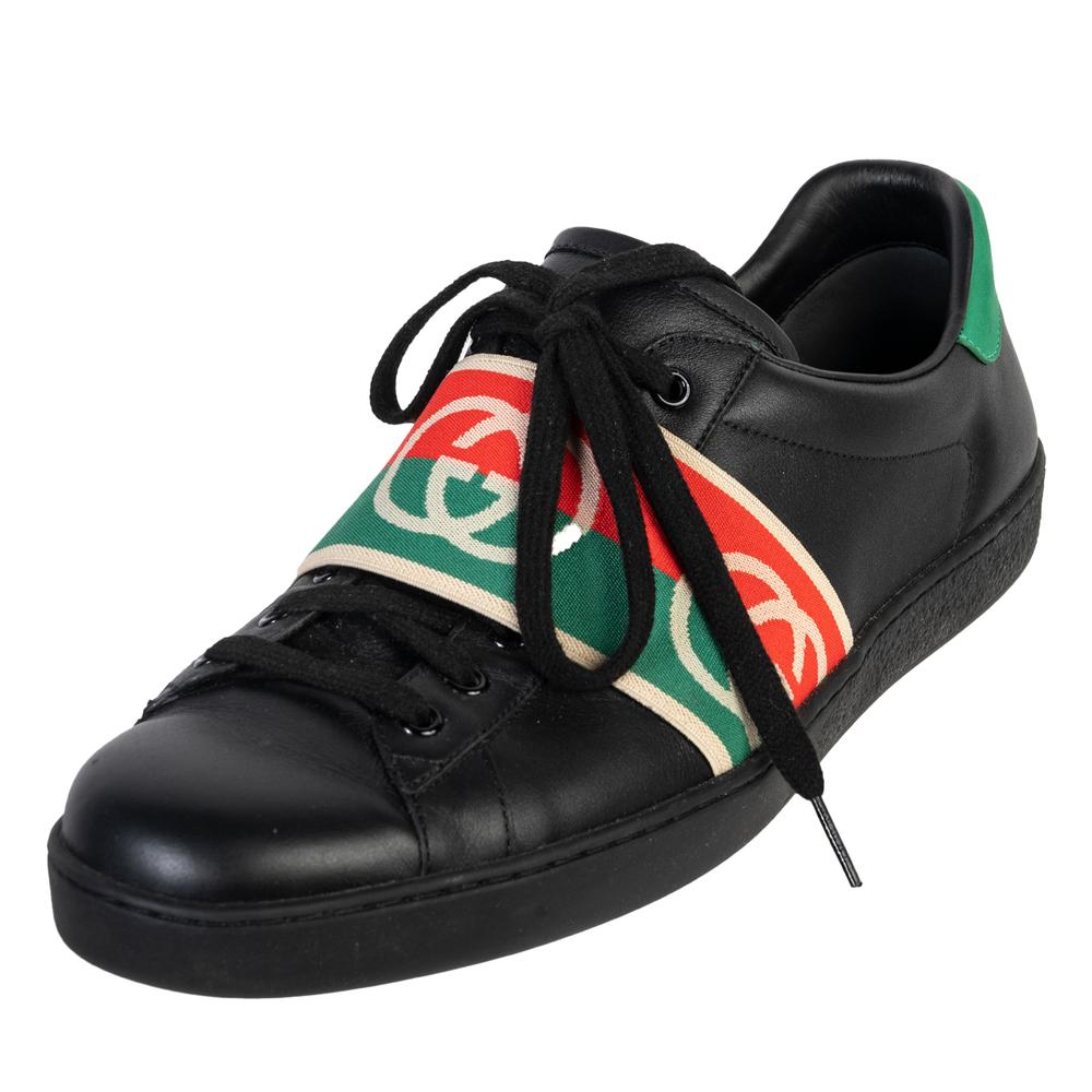 Gucci Size 10 Black Leather Sneakers