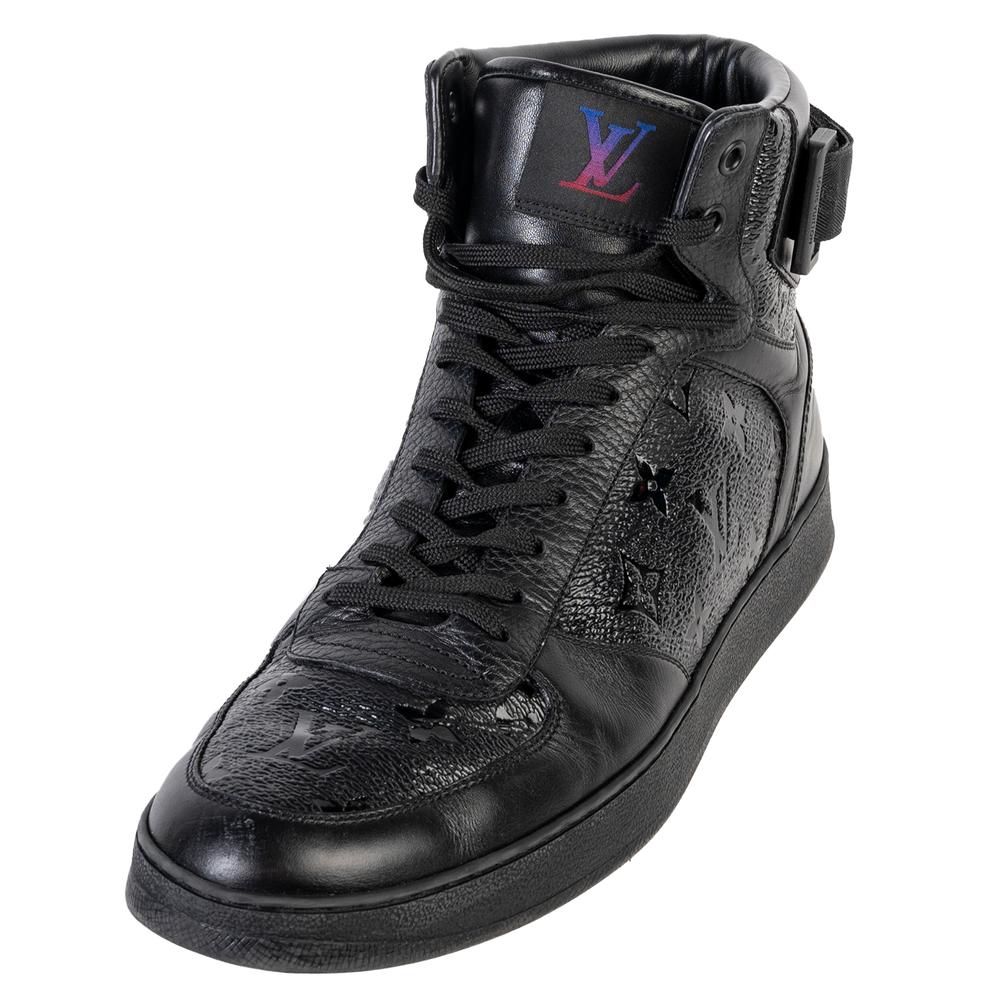  Louis Vuitton Size 8.5 Black Leather High Top Sneakers