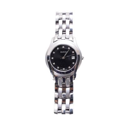 Gucci Silver Black Round Face Watch 