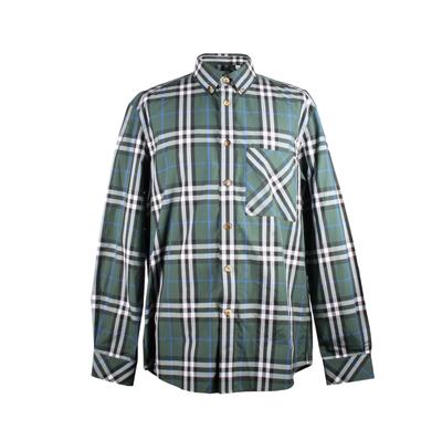 Burberry Size Large Green Plaid Long Sleeve Shirt