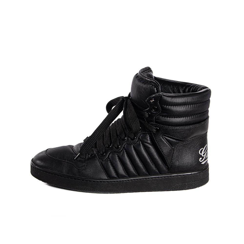  Gucci Size 9.5 Black Padded High Top Sneakers