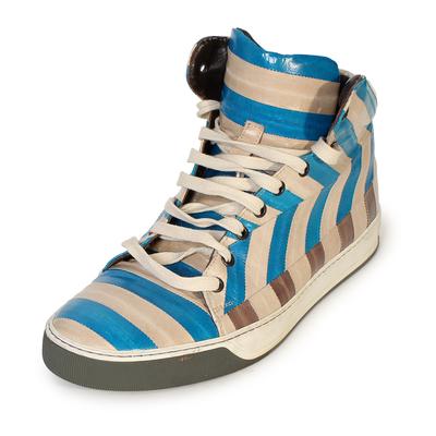 Lanvin Size 8 Striped Eel High-Top Sneakers