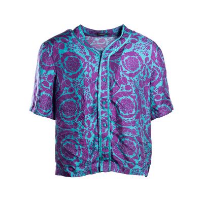 Versace Size 48 Purple Silk Button up Short Sleeve