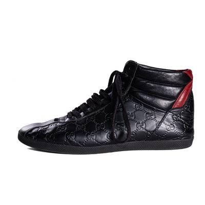Gucci Size 11 Black Leather Logo High Tops